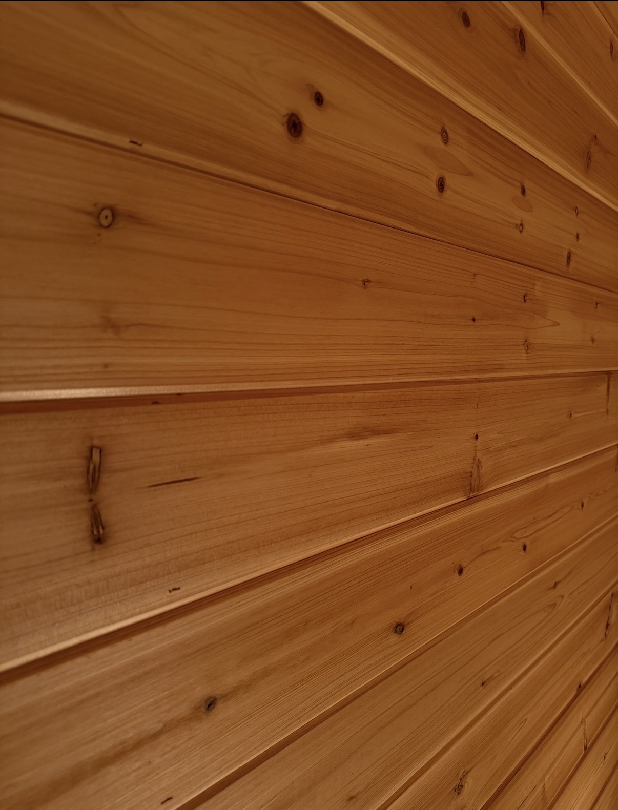 Cedar sauna interior with natural light