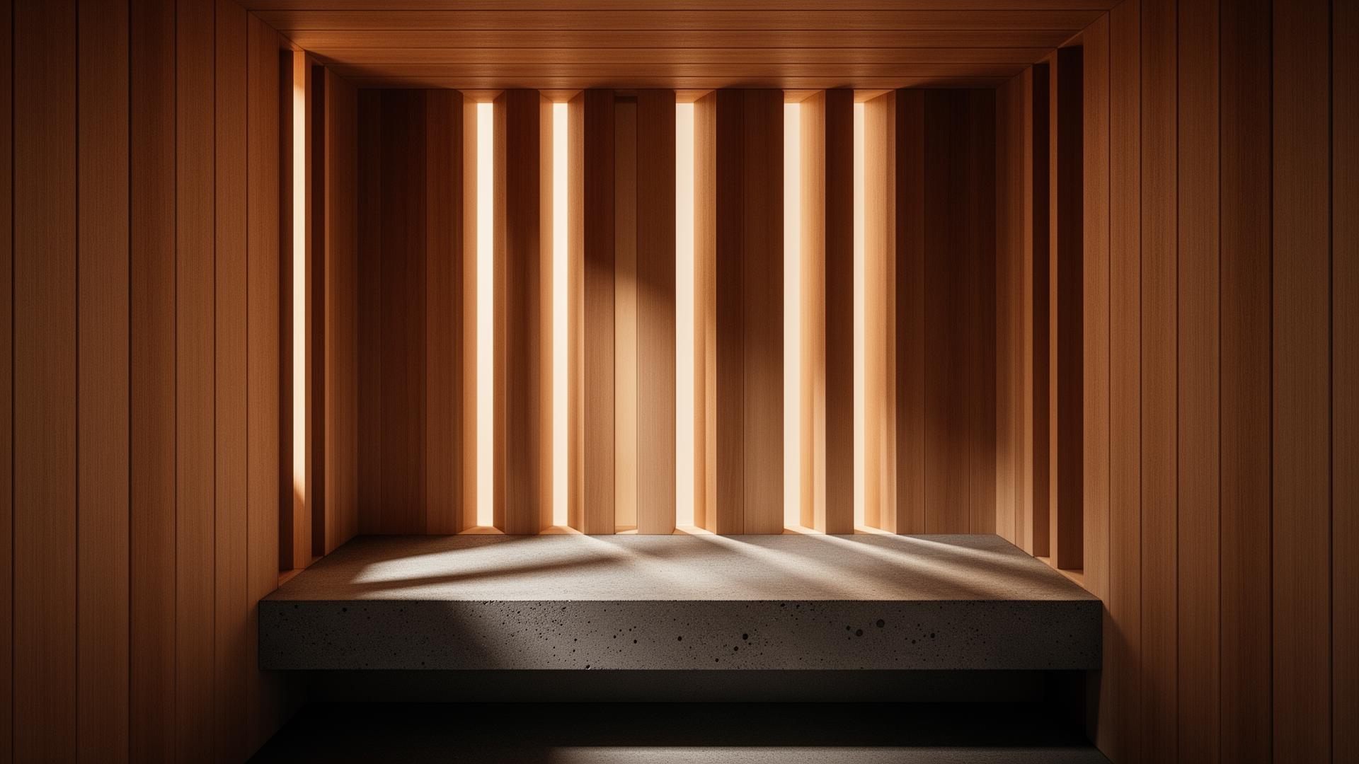 Cedar sauna interior with natural light