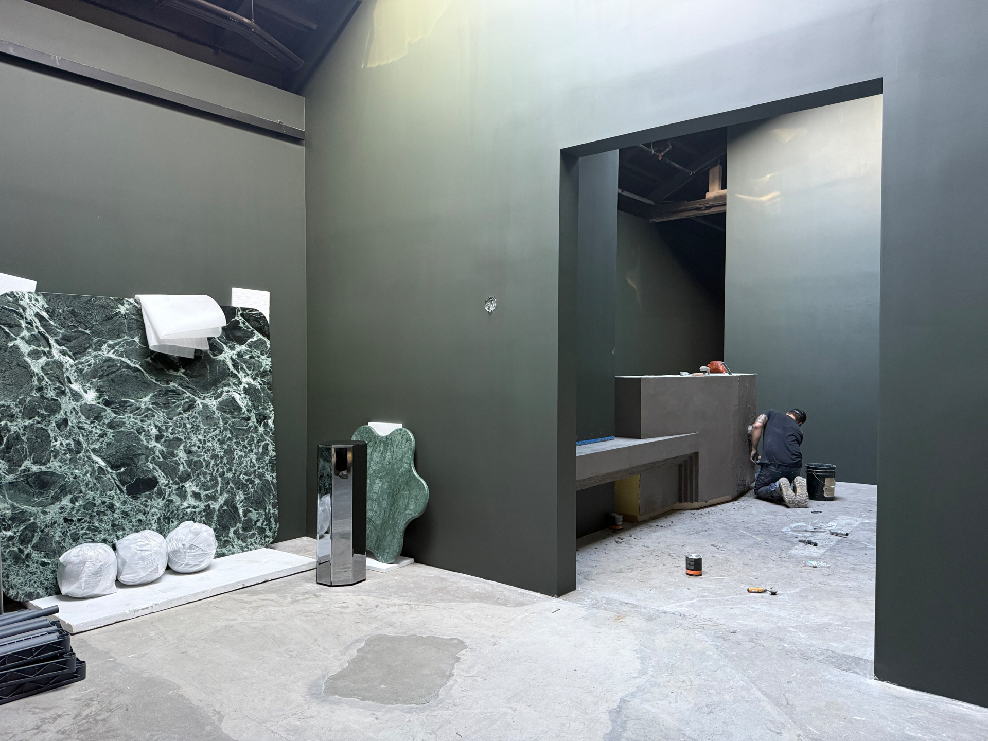 Micro-concrete vanity by Driftwood at Erik Lindstrom Rugs in Hollywood