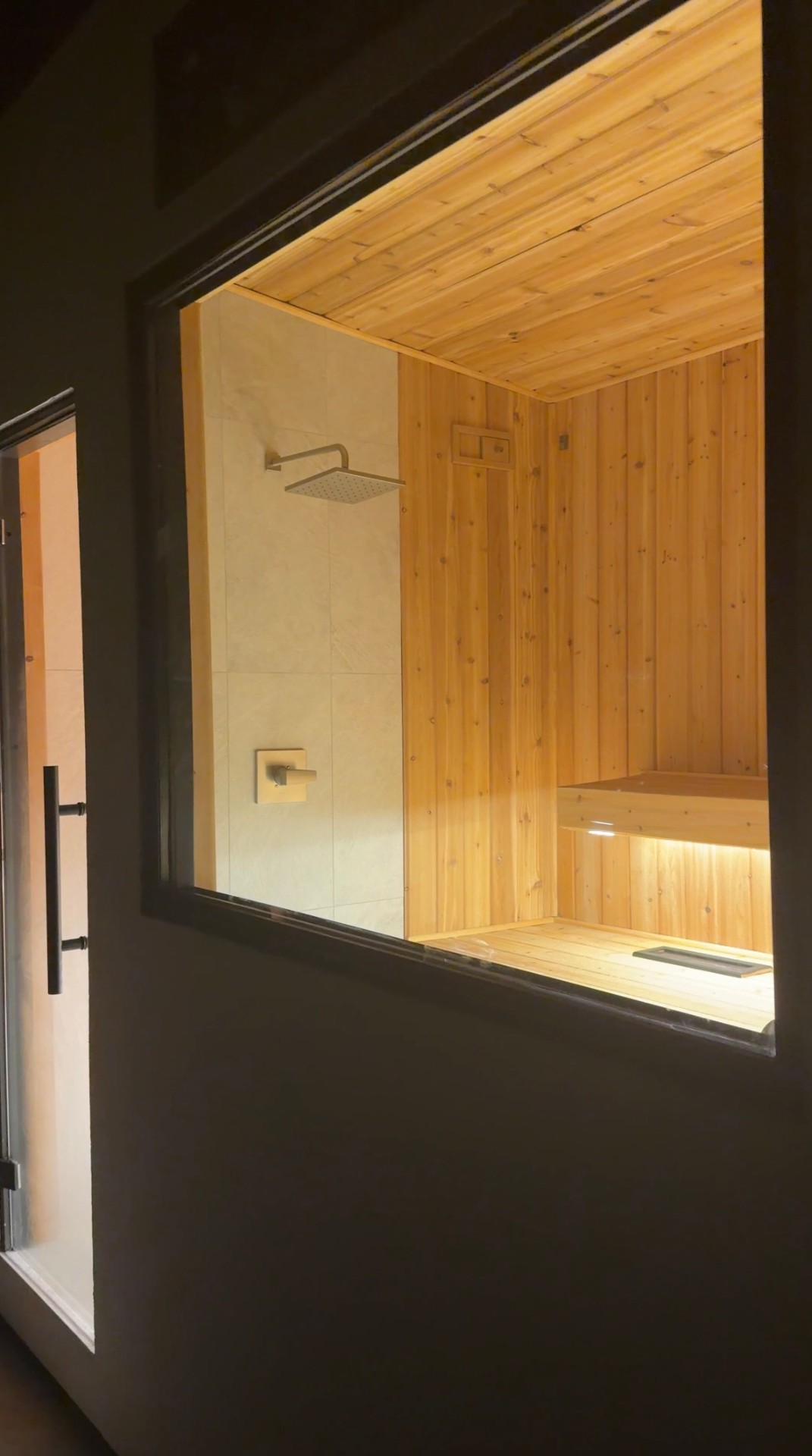 Private cedar sauna with quartz wet wall